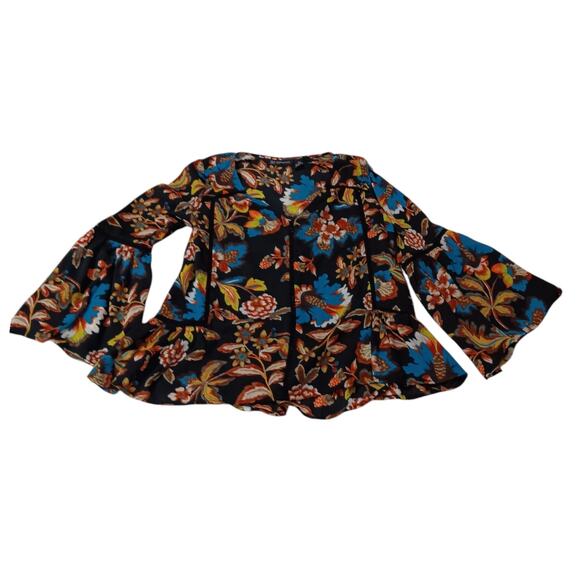 INC Sheer Boho Floral Blouse Top Petite Small Flare Ruffled Crochet Lace Flowy - Picture 9 of 11